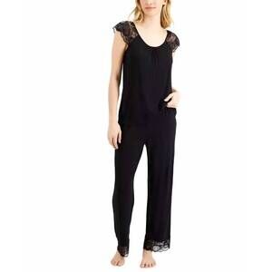 NEW CHARTER CLUB LUXURY sleepwear lace trim pajama set in black